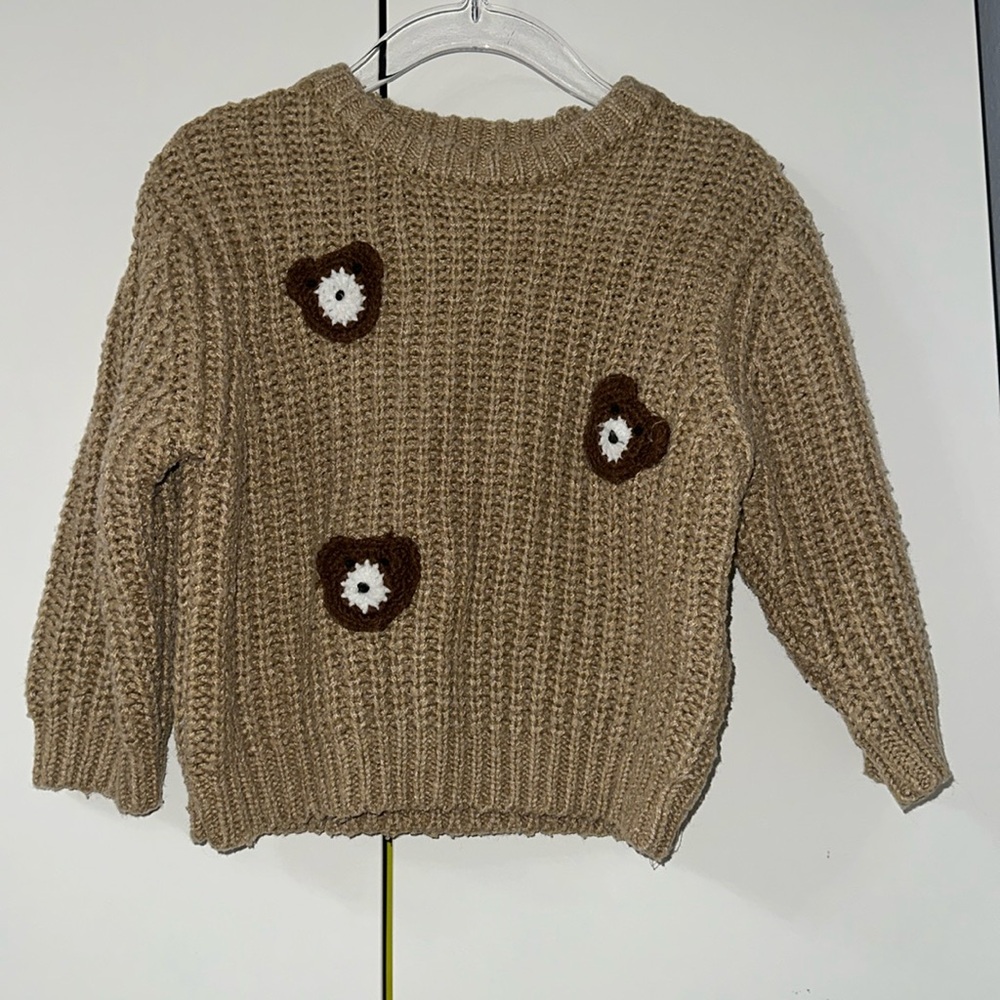 Zara Tan Knit Sweater with Bear Accents